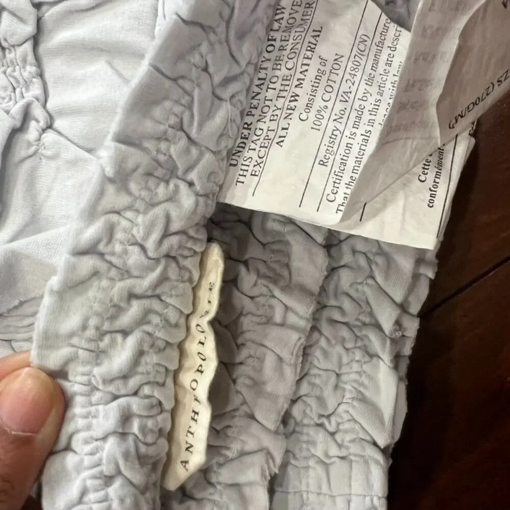 Anthropologie Rivulets Tufted Full Quilt Set Grey Ruched Ruffles